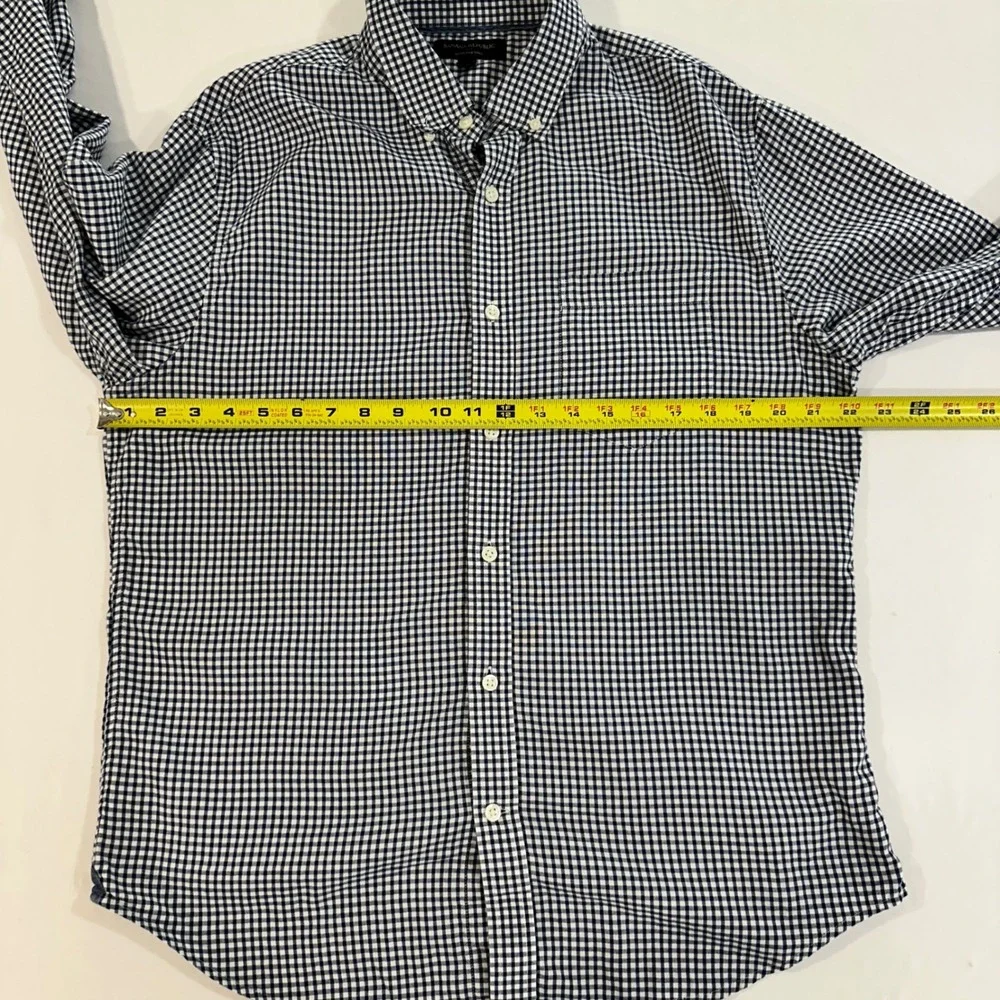 Banana Republic Untucked Shirt Men L Blue Gingham Cotton Button Down Long Sleeve
